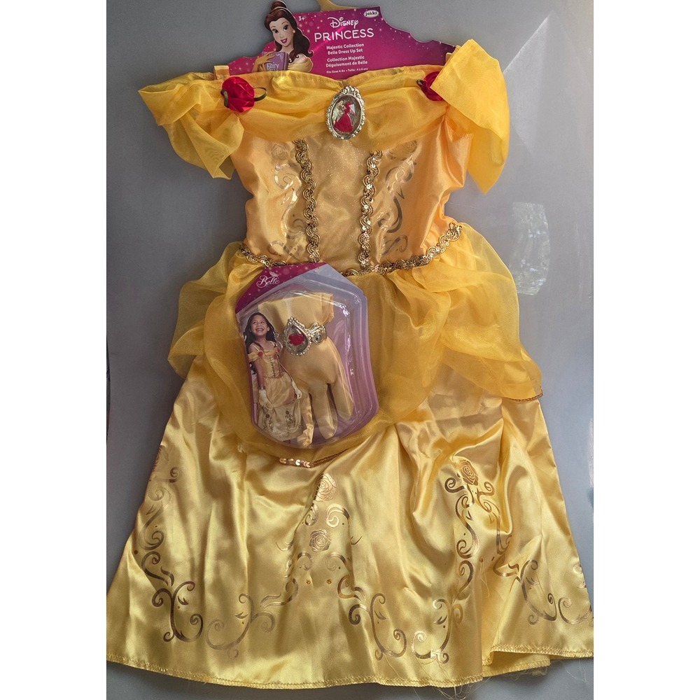 Disney Princess Belle Dress Up Set Majestic Collection Yellow Sizes 4-6x Jakks